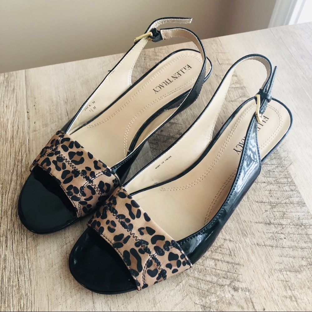 Ellen Tracy Leopard Slingback Sandals 7.5 EUC